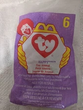Ty Teenie Beanie Baby HAPPY the Hippo #6 McDonalds Happy Meal Toy 1998