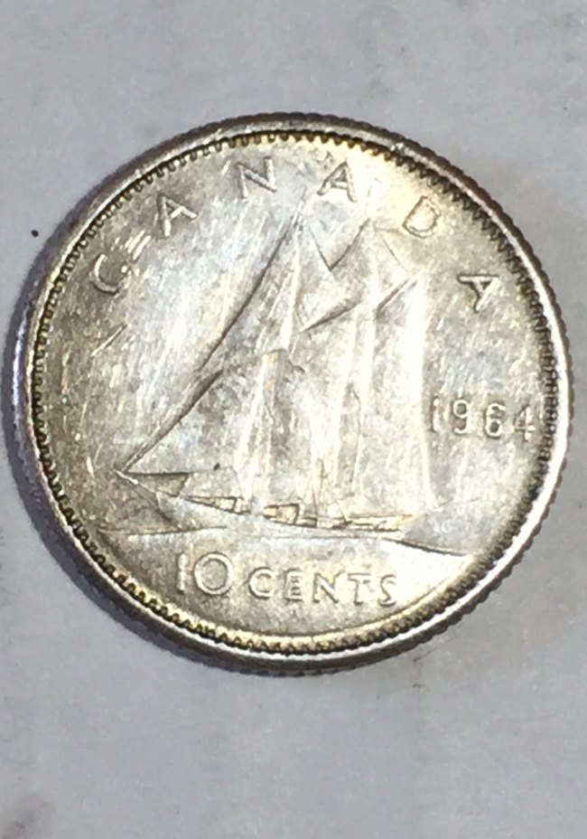 1964 CANADA ELIZABETH II DEI GRATIA REGINA 10 (TEN CENTS) COIN