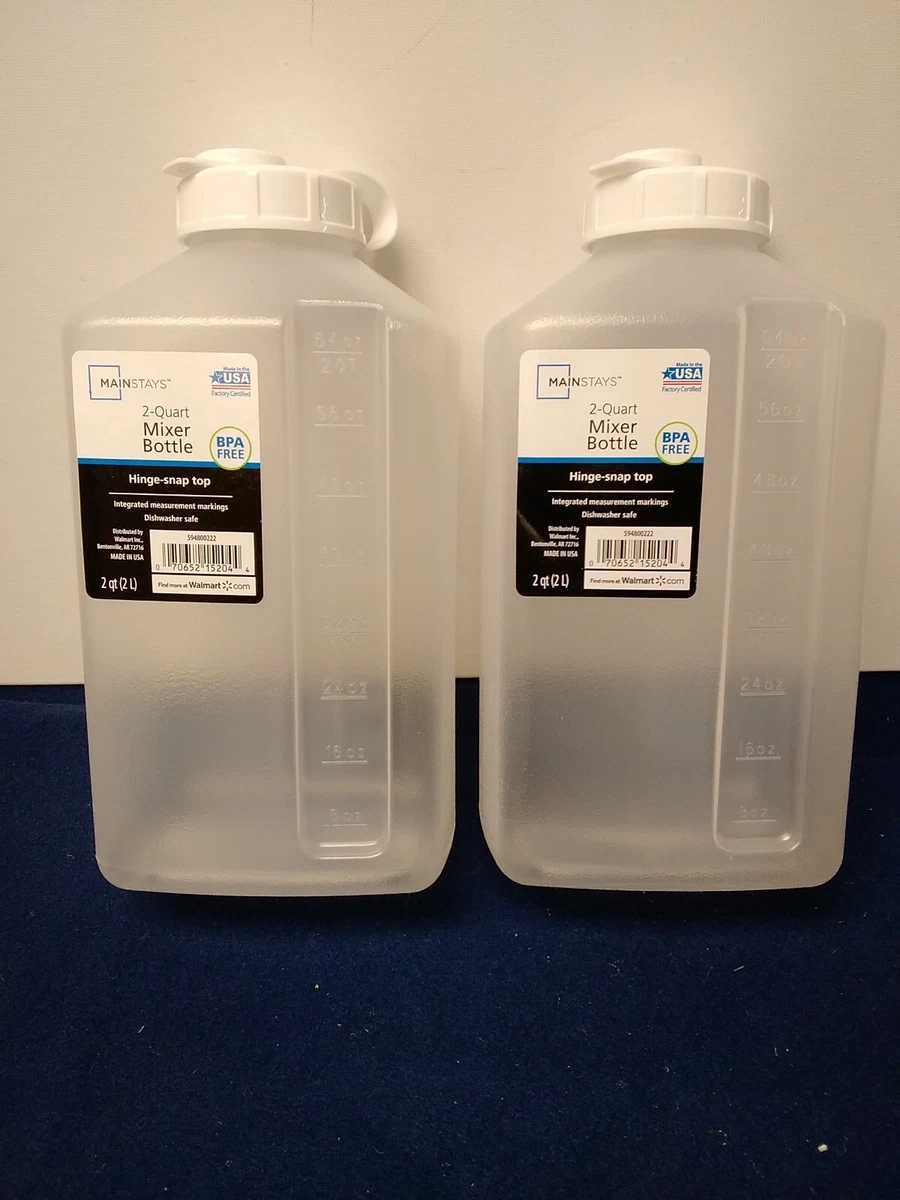 Mainstays 2 Quart Mixer Bottle Set of2Hinge Snap Top Measurement 