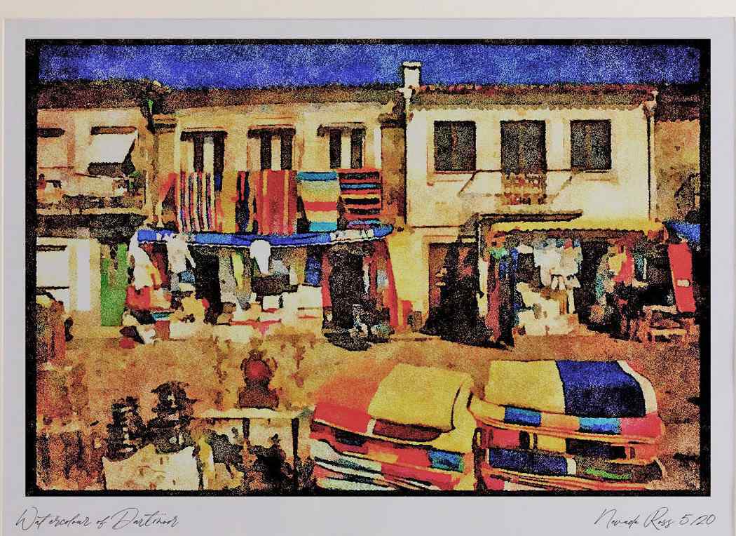 Portugal 256028 Colorful Merchandise Along Cobblestone Streets A3 Watercolour p