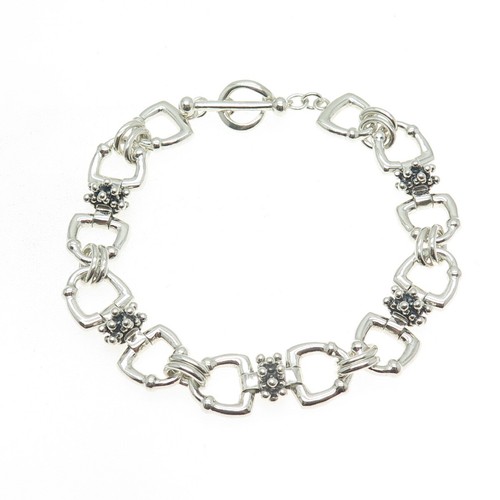 MICHAEL DAWKINS 925 Sterling Silver Granulated Horse Snaffle Link Bracelet 7.5" - Picture 3 of 8