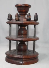 Antique Victorian Bobbin Holder Wooden Two Tier Two Tone