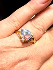 Vintage Sterling/Gold Wash Aurora Trillion CZ Engagement Ring Sz 10.2 & 6Gm R764