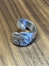Spoon Ring Floral Handmade Size 5.75-6 Silver Plated Wrap Band
