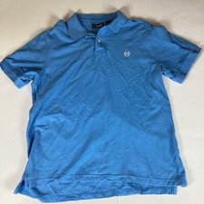 Chaps Polo Shirt Mens Size Large Blue White Logo 1/4 Button Short Sleeve Soft
