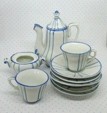 Child's Tea Set Blue and White Coffee Pot w/Lid Sugar Bowl n/lid 5 Saucers 2 Cup