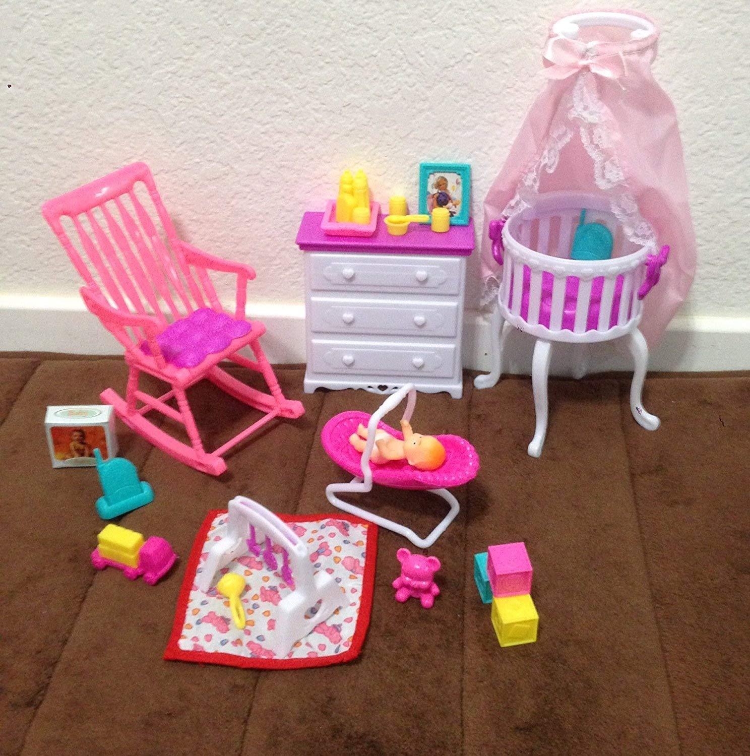 Gloria Barbie Size Dollhouse Furniture Baby Home Nursery Play Set