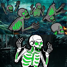 Halloween Skeleton Yard Sign Decor 6Pcs Glow in the Dark Fluorescence Lawn Sign