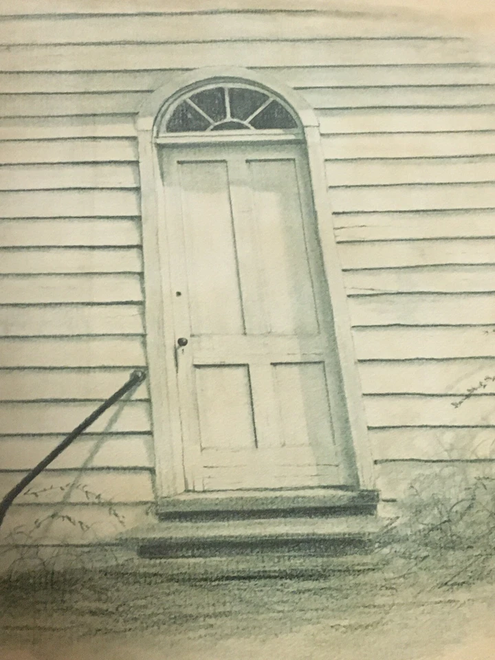 Douglas Grier Original Vintage Impresión Dibujo Edisto, Puerta de Iglesia Histórica SC Foto 3 de 4
