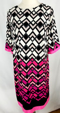 Eliza J Geometric Diamond Print Shift Dress Black White Pink Trim Size 14