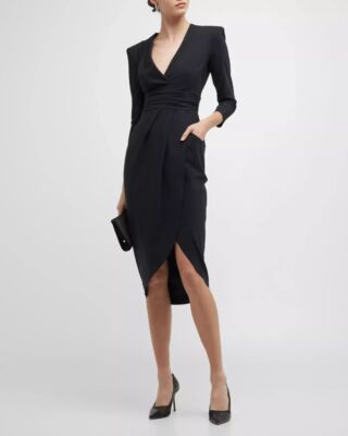 nwt Chiara Boni La Petite Robe Verilla Draped High-Low Sheath Dress Black $750