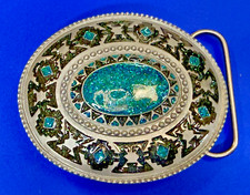 Southwestern Style Chunky Faux Turquoise Cabochon 99 Bergamot Belt Buckle C-257