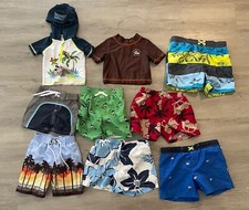 Lot of 7 Baby Toddler boys bathing suits Swim Trunks 3-24 Months, 2 Swim Tops