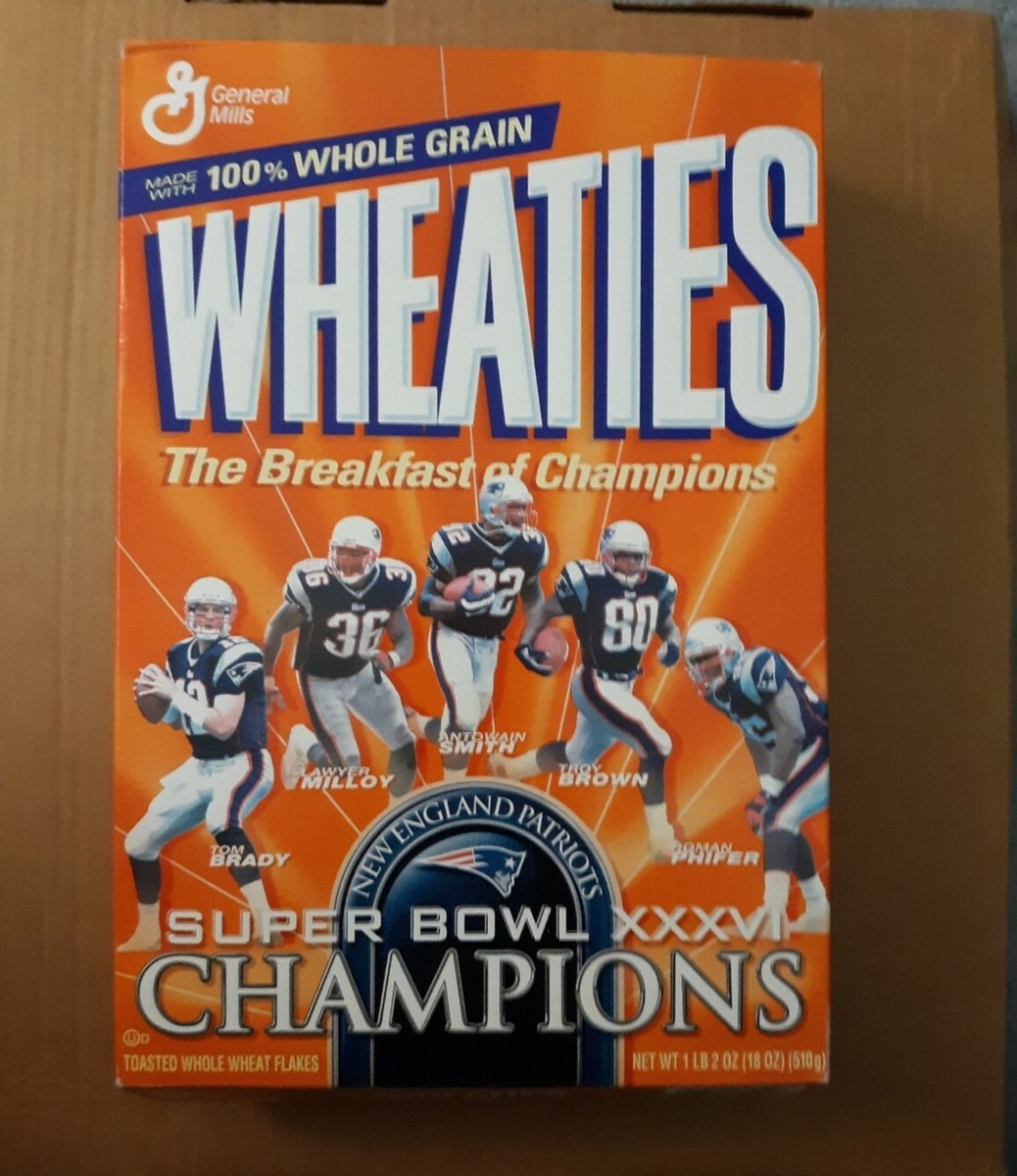 アメフト　スーパーボウル XX 記念バッジ ベアーズ　パトリオッツ　ビンテージ New England Patriots Super Bowl XXXVI Champions Wheaties Box