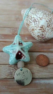 Damen Kette Seestern Keramik Türkis recycling Glassperle believe in love - Bild 1 von 3