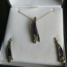 Ortak enamel silver Necklace and Earrings Archibald Knox Art Nouveau Style