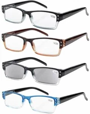 Eyekepper 4 Pack Reading Glasses Spring Hinge Glasses Include Sun Readers Men