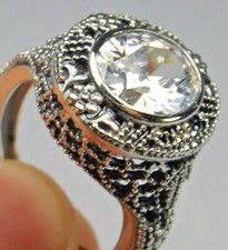 White CZ Ring, Sterling Silver Floral Art Deco Jewelry, US SELLER-Giftwrapped
