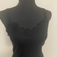 VTG MOSSIMO Y2K Lace Trim Tank Top Womens Sz L Black Whimsigoth Grunge Layering