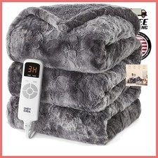 Cozy Electric Heated Throw - Faux Fur Softness with 9 Heat Settings, Grey