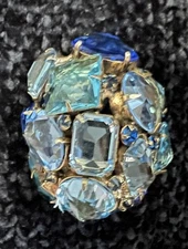 SCHREINER (Signed)  Light Blue, Aqua, Deep Blue Crystals High Domed Pin Beauty