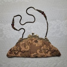 1900s Edwardian Style Handbag with a beautiful brass  glass bead shoulder strap
