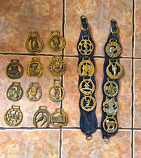 Brass Horse Brasses Mixed Job Lot incl. 2 Leather Harness Straps