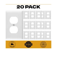 20 Pack of 1-Gang White Duplex Outlet Midway Wall Plate Outlet Cover