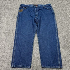 Wrangler Riggs Jeans Mens 48x30 Blue Carpenter Straight Leg Workwear Denim Logo