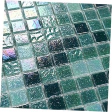 Iridescent Glass Mosaic Tile for Bathroom, Pool, Kitchen Cyan-Green Rainbow