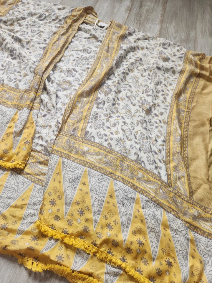 Cárdigan Sonoma Amarillo Gris Paisley Kimono Dobladillo Borla Delantero Abierto Ligero OS Foto 2 de 4