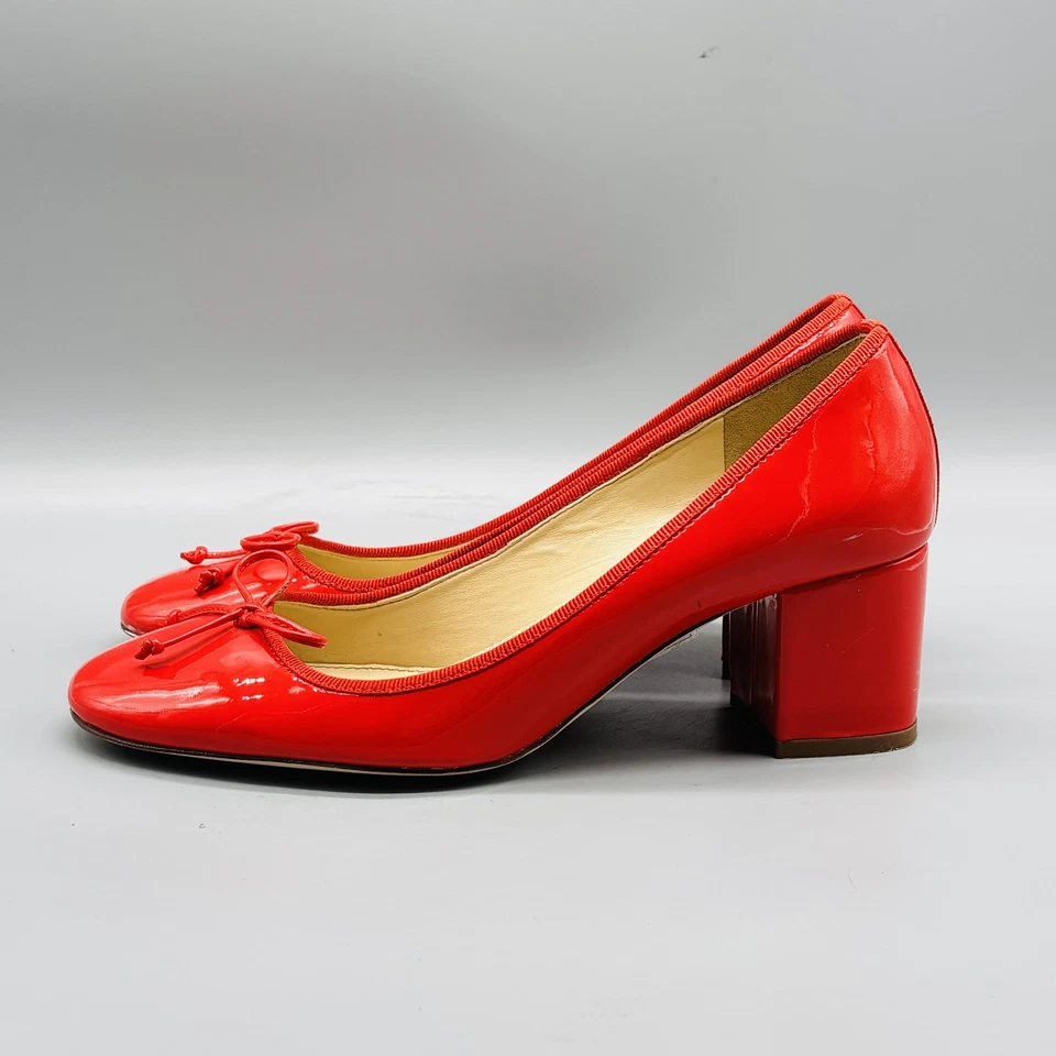 Zapatos de salón J Crew para mujer 7 rojos charol tacón bloque arco clásico punta redonda Foto 4 de 4
