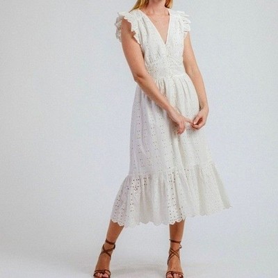 Cleobella Brielle Midi Dress Eyelet Organic Cotton Ruffle Bridal Medium