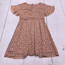 Madewell Dress Womens 4 Beige Floral V Neck Flutter Sleeve Fit & Flare Mini