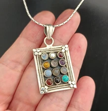 Silver Hoshen Necklace 925 12 Tribes Priestly Blessing Choshen Men Women Gift 18