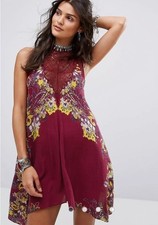 Intimately Free People Marsha Printed Lace Boho Slip Mini Dress Small