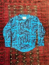vintage 80s button up shirt M electric blue made in USA Frank geometric abstract