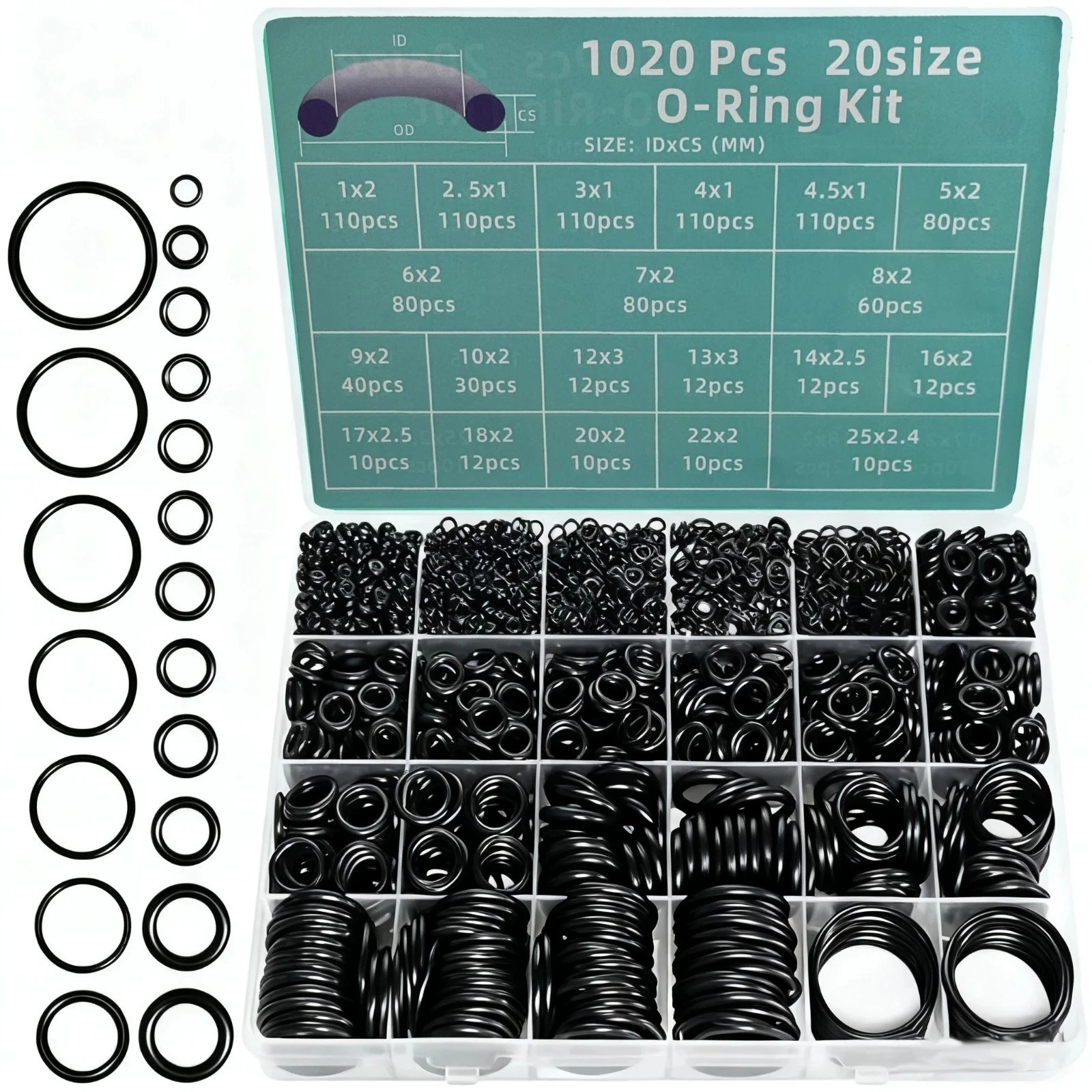 1020PCS O-Ring Assortment Kit | 20 Metric Sizes for Car Repair, Faucet, Air, Gas