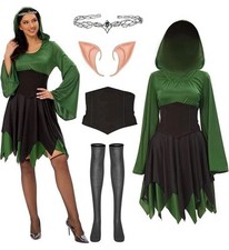 Funnlot Renaissance Medieval Fairy Elf Costume with Dress, Elf Ears and Crown