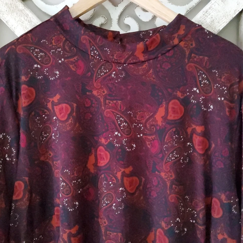 Robbie Bee Women's Plus Mock Neck Paisley Print A-Line Midi Dress Wine Mustard - Image 3 of 4