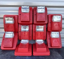 LOT OF 10 Gentex GES3-24WR Fire Alarm Strobe Wall Red w/ Mounting Plate
