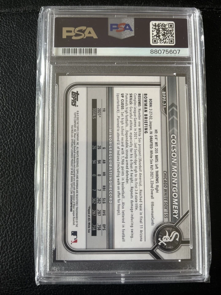 2022 Bowman 1st Edition Colson Montgomery #BPPF-71 White Sox RC Low Pop PSA 10 - Image 2 of 2