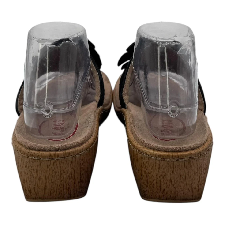 Klogs Sandals Womens 8 Comfort Leather Slip On Beaded Flower Thong Shoes Black - Image 3 of 4