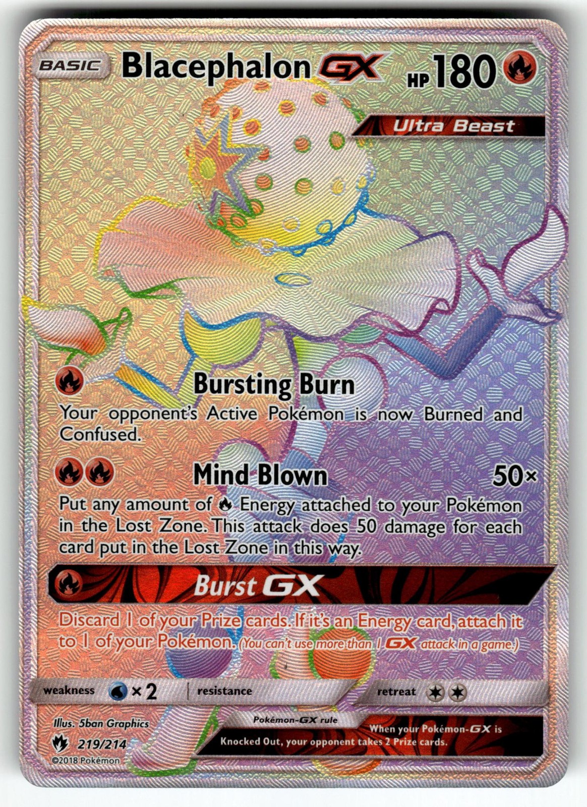 Blacephalon GX 219/214 Rainbow Rare Lost Thunder Pokemon Near Mint
