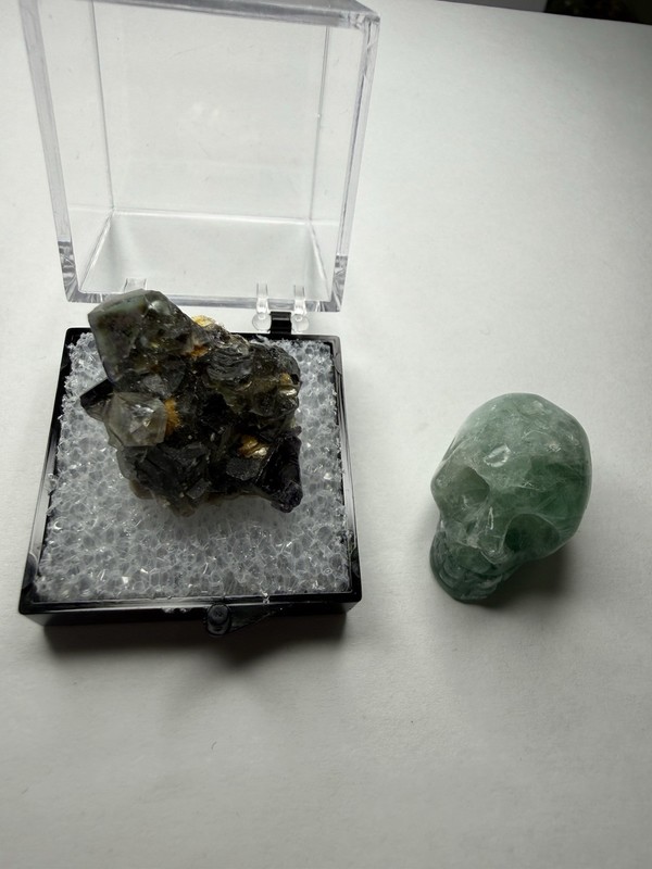 Natural Fluorite Cluster Thumbnail Mineral Specimen Namibia And Fluorite Skull
