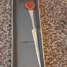 Collectible Metal Letter Opener with Red Handle and Decorative Top in Gift Box