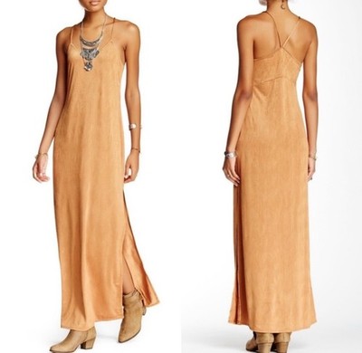 Women s Free People Intimately Ginger Gold She Moves Maxi Slip Side Slit Dress