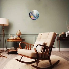 1pc Vintage Abstract Floral Fish & Coral Reef Metal Wall Art - Round Frameless A