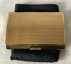VINTAGE goldfarben verziertes MELISSA Messing Zigarettenetui & weiches Etui #623