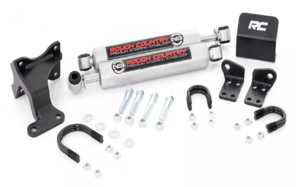 Estabilizador de dirección doble Rough Country Black Premium N3 para Jeep Wrangler JK Foto 2 de 4